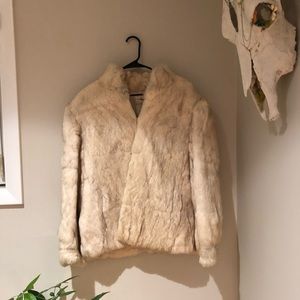 Tan heathered genuine rabbit fur coat